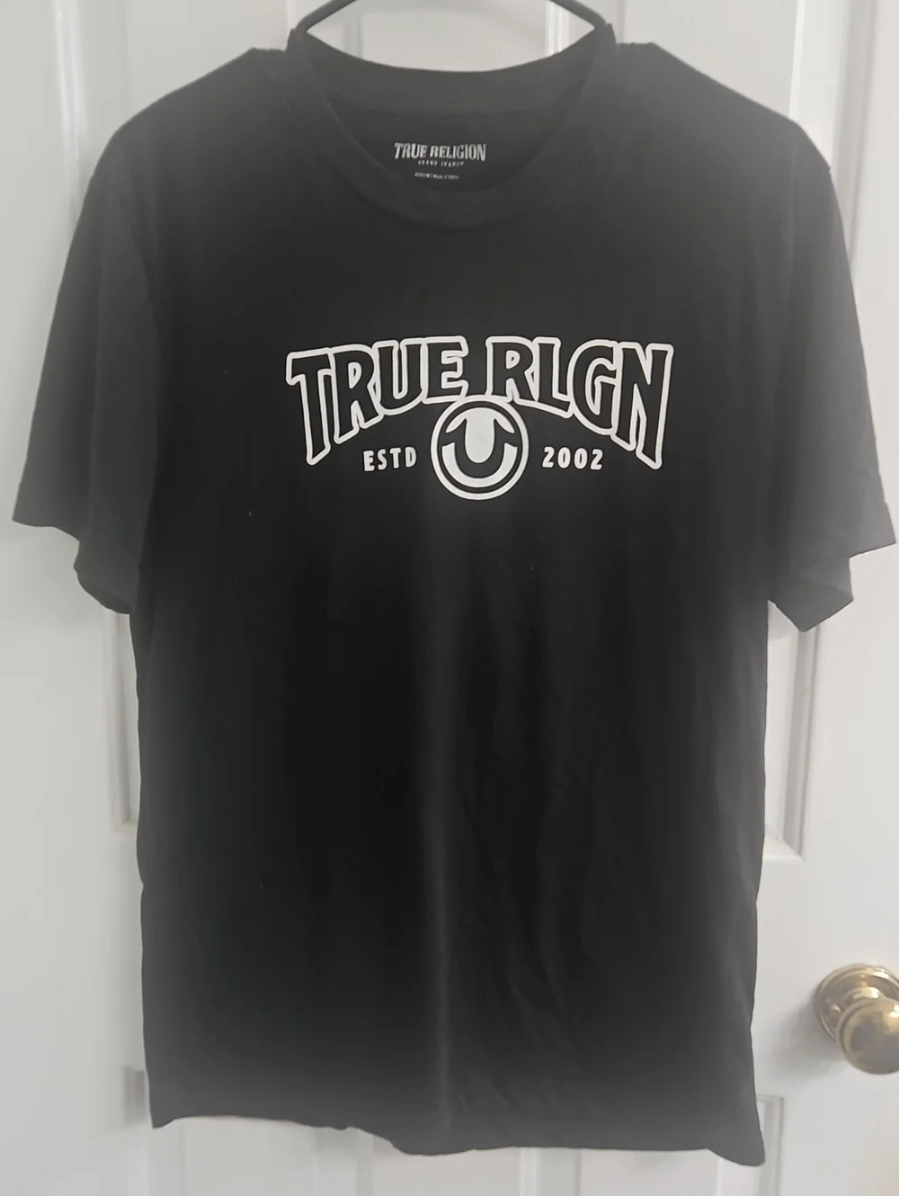 True Religion Black Tee with White Logo Graphic